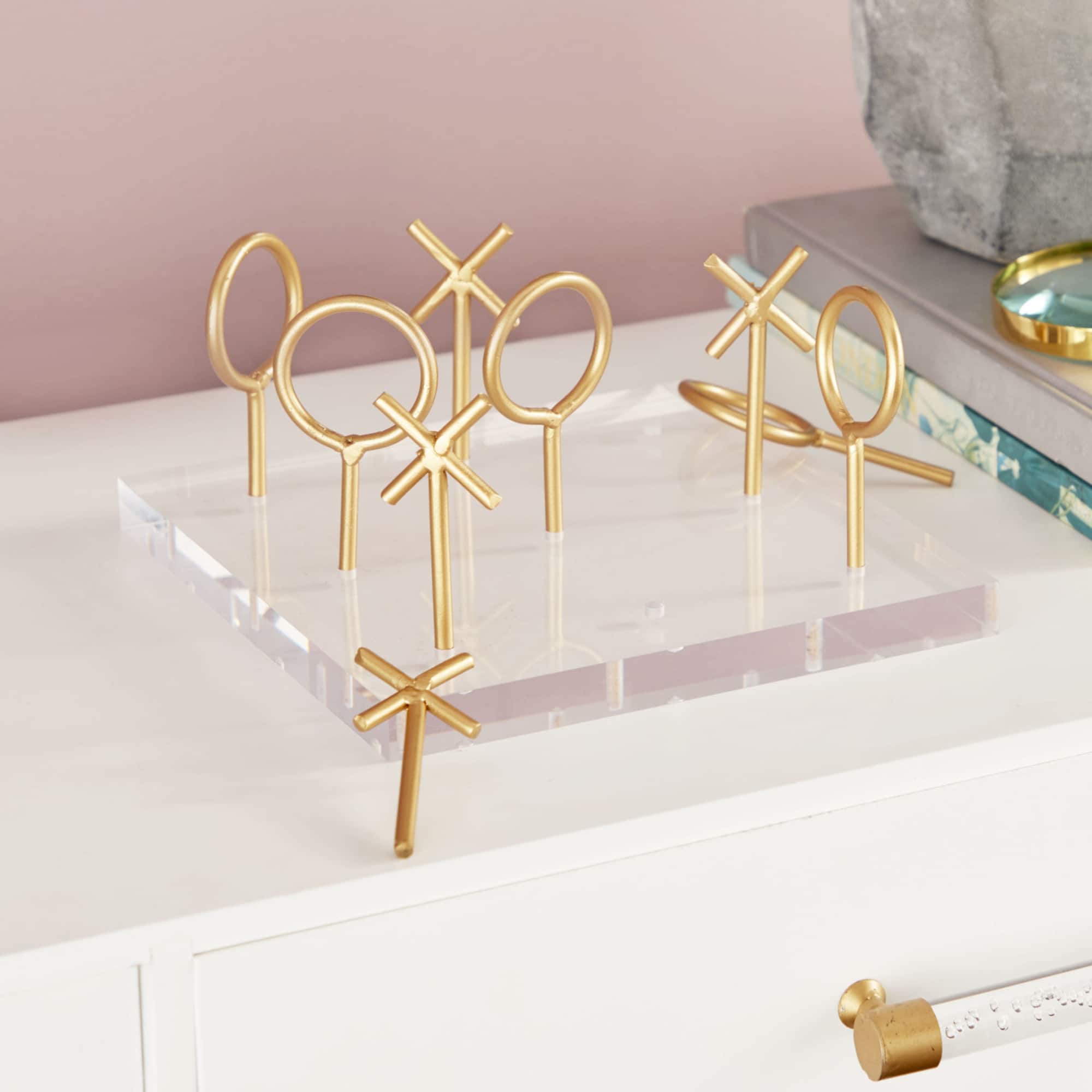 CosmoLiving by Cosmopolitan Gold & White Acrylic Glam Tic-Tac-Toe Game Set